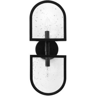 Two Light Sconce With Seeded Glass In Black Powder Coat