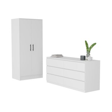 Modern 2-Piece Armoire and Dresser Furniture Set In White