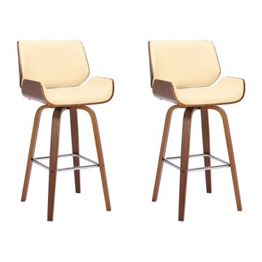 Tyler 30 Inch Bar Height Swivel Bar Stool Set of 2 In Cream and Walnut