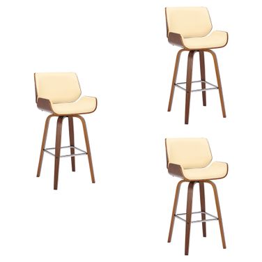 Tyler 30 Inch Bar Height Swivel Bar Stool Set of 3 In Cream and Walnut