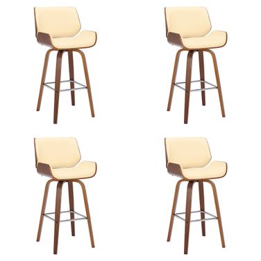 Tyler 30 Inch Bar Height Swivel Bar Stool Set of 4 In Cream and Walnut