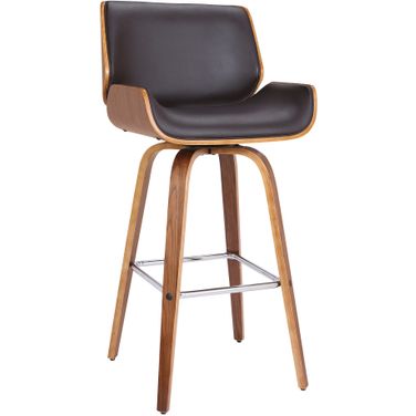 Tyler 26 Inch Counter Height Swivel Brown Faux Leather and Walnut Wood Bar Stool
