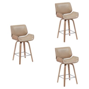Tyler Counter Height Swivel Bar Stool Set of 3 In White Wash and Vintage Brown
