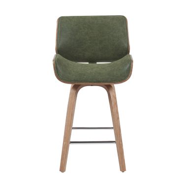 Tyler Counter Height Swivel Barstool with Wood Leg and Upholstery In Vintage Green and Natural