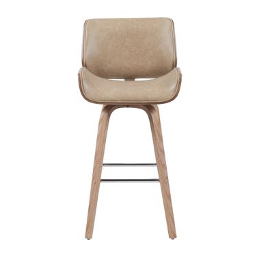 Tyler Swivel Barstool with Wood Leg and Upholstery In Vintage Brown and Natural