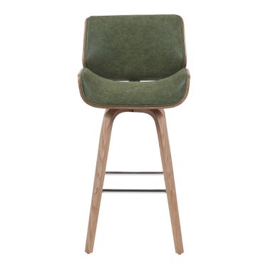Tyler Swivel Barstool with Wood Leg and Upholstery In Vintage Green and Natural