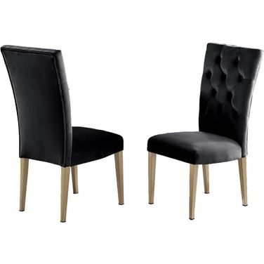 Tyrion Black Tufted Velvet Side Chair Set of 2 In Brushed Gold