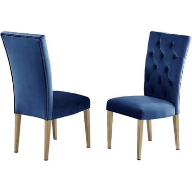 Tyrion Blue Tufted Velvet Side Chair Set of 2 In Brushed Gold