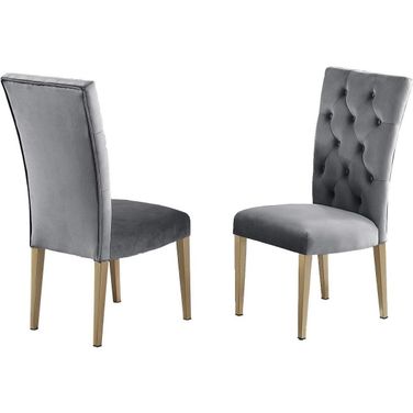 Tyrion Gray Tufted Velvet Side Chair Set of 2 In Brushed Gold
