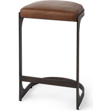 Tyson Brown Leather With Metal Frame Counter Stool