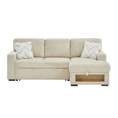 U0222 Ivory Pull Out Sofa Bed with Speaker and 2 Pillows In Ivory