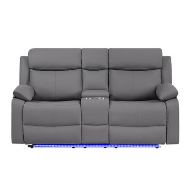 U6026 PU Console Reclining Loveseat with LED and Speaker In Grey