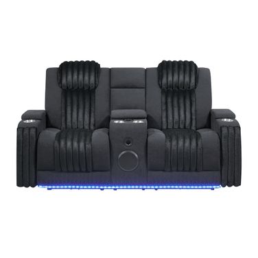 U8000 Power Console Reclining Loveseat with LED and Speaker In Black