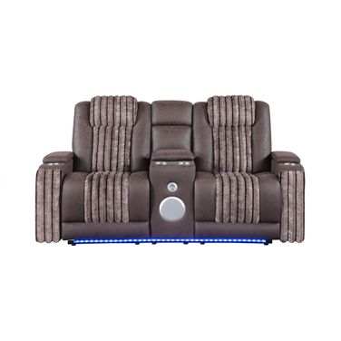 U8000 Power Console Reclining Loveseat with LED and Speaker In Brown