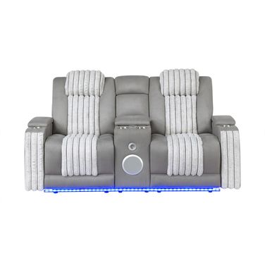 U8000 Power Console Reclining Loveseat with LED and Speaker In Grey