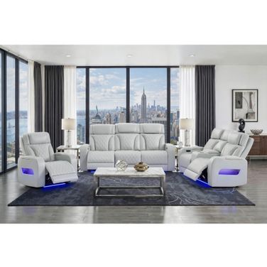 U8611 Blanche Power Reclining Living Room Set with PHR and LED In Silver