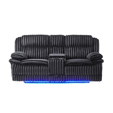 U8686 Power Console Reclining Loveseat with LED and Hidden Drawer In Black