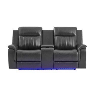 U8879 Blanche Power Console Reclining Loveseat with LED, Global SS and Subwoofer In Charcoal