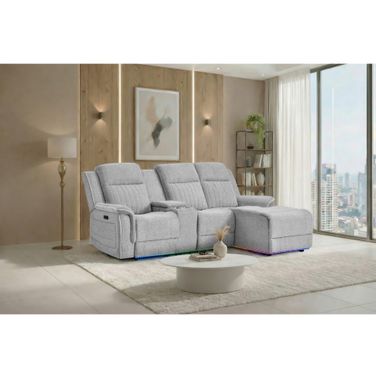 U8879 Power Pushback Sectional with LED and Global SS Speaker In Light Grey