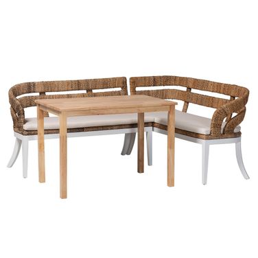 Ubud Seagrass 3 Piece Dining Nook Set In Natural Brown
