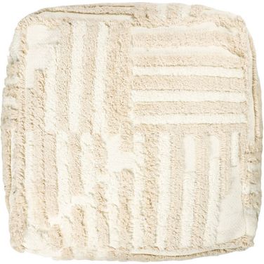 Ulari Cotton Striped Cube Pouf In Beige and Cream