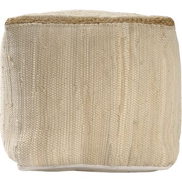 Ulto Birch Bordered Hand-Loomed Cotton Pouf with Jute Braid In Silver