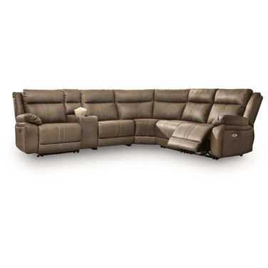 Ultra-Max 6-Piece Power Reclining Sectional with Audio Console In Biscotti