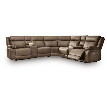 Ultra-Max 7-Piece Power Reclining Sectional with Audio Consoles In Biscotti
