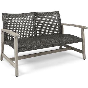 Unified Outdoor Wicker Loveseat with Wood Frame In Grey