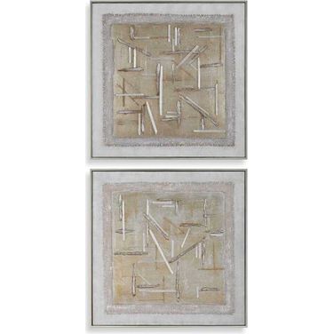 Unpredictable Hand Painted Canvases Set of 2 In Gold and White