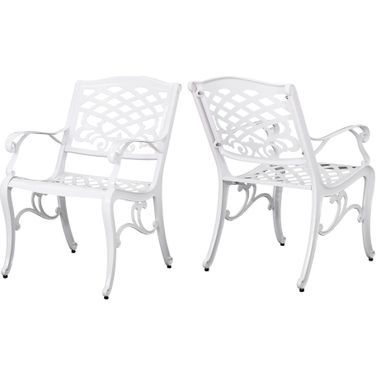 Unravel Outdoor Arm Chair with Scroll Design and Floral Accents Set of 2 In White
