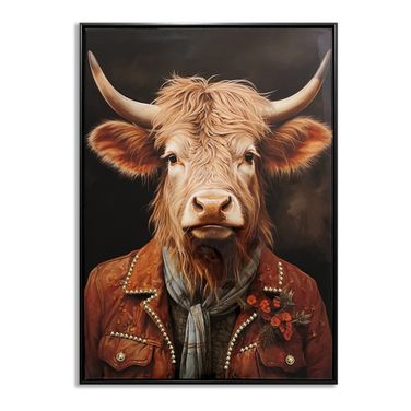 Untamed Bull in Leather-Gloss Canvas Wall Art In Black