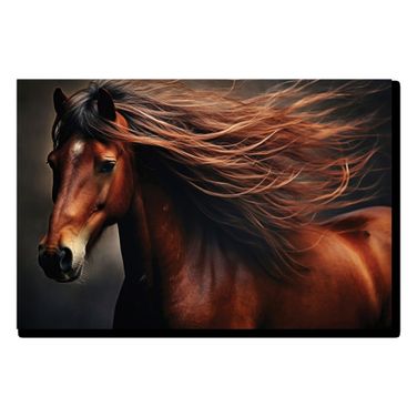 Untamed Chestnut Horse in the Wind Frameless Tempered Glass Wall Art In Brown and Black