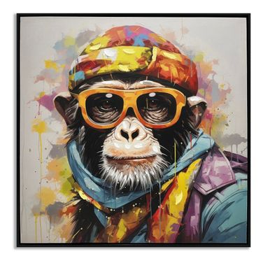 Untamed Chimp in Shades Canvas Wall Art In Orange