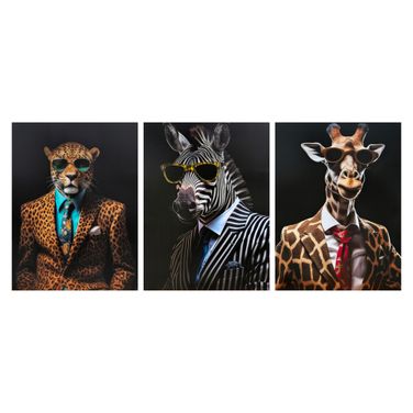 Untamed Dapper Safari Gentlemen Canvas Wall Art Set of 3 In Multi