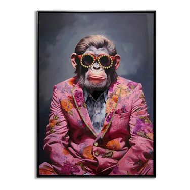 Untamed Suit Chimp Canvas Wall Art In Pink