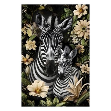 Untamed Zebra on Flowers Canvas Wall Art In Multi