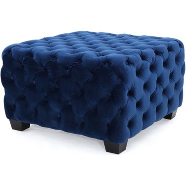 Unwind Upholstered Square Ottoman with Button Tufted Diamond Stitch In Navy Blue