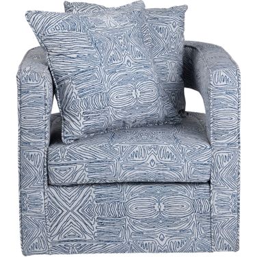 Upholstered Accent Chair In Blue and White