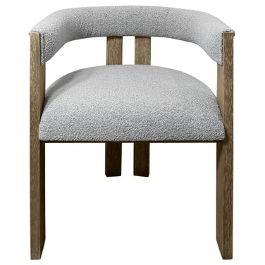 Upholstered Boucle Open Back Dining Arm Chair In Brown and Gray