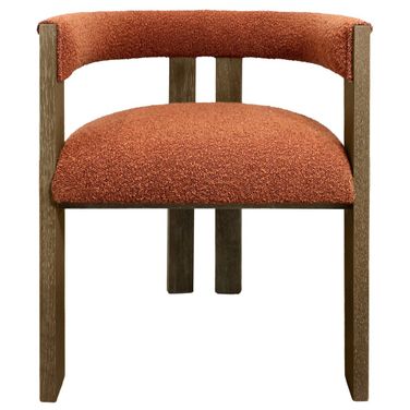 Upholstered Boucle Open Back Dining Arm Chair In Burnt Orange and Brown