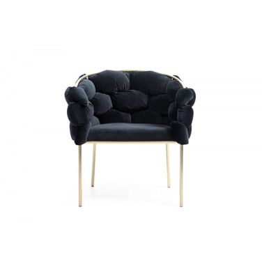 Upholstered Fabric Dining Arm Chair In Brass and Black