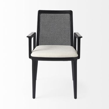Upholstered Fabric Dining Arm Chair In Cream and Black