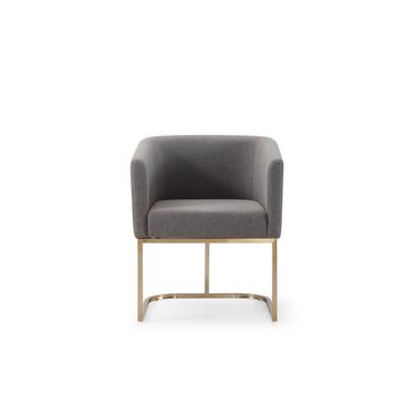 Upholstered Fabric Dining Arm Chair In Dark Gray and Antique Brass
