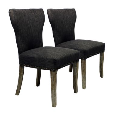 Upholstered Fabric Dining Parsons Chairs Set of 2 In Brown and Dark Gray