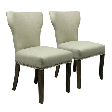 Upholstered Fabric Dining Parsons Chairs Set of 2 In Ivory and Brown