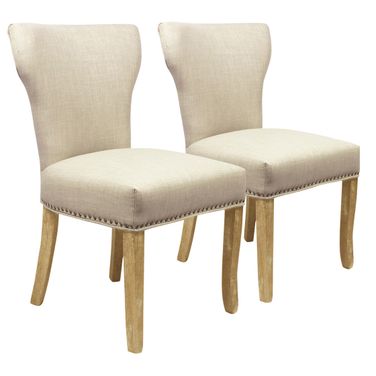 Upholstered Fabric Dining Parsons Chairs Set of 2 In Ivory and Natural