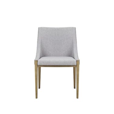 Upholstered Fabric Dining Side Chair In Gray and Brass