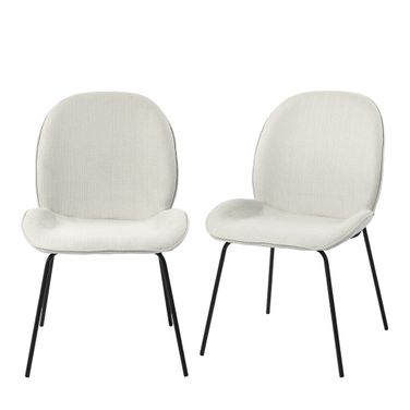 Upholstered Fabric Dining Side Chairs Set of 2 In White and Black