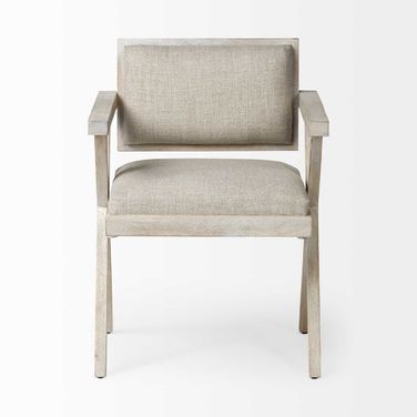 Upholstered Fabric Open Back Dining Arm Chair In Gray